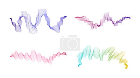 Illustration for Curved wavy stripes. Set of four abstract colored gradient wave lines on white background. Vector illustration - Royalty Free Image