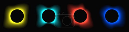Ilustración de Circle illuminate frame with gradient. Set of four round neon banners isolated on black background. Vector illustration - Imagen libre de derechos