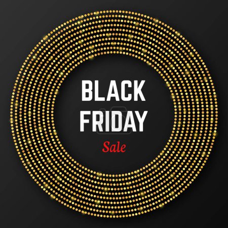 Photo for Black Friday sale inscription on gold glowing halftone dotted circle. Vector illustration - Royalty Free Image