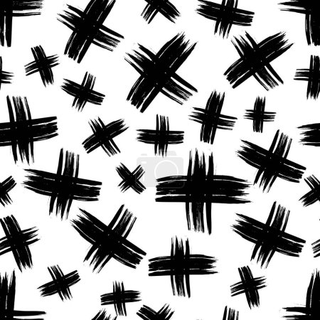 Illustration for Seamless pattern with hand drawn cross symbols. Black sketch cross symbol on white background. Vector illustration - Royalty Free Image
