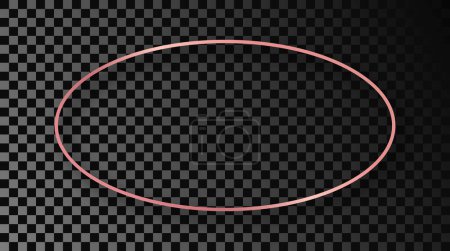Illustration for Rose gold glowing oval shape frame with shadow isolated on dark transparent background. Shiny frame with glowing effects. Vector illustration - Royalty Free Image