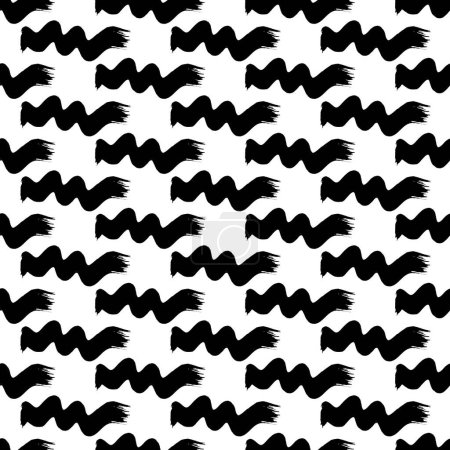 Ilustración de Seamless pattern with black wavy grunge brush strokes in abstract shapes on white background. Vector illustration - Imagen libre de derechos
