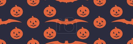 Ilustración de Patrón de Halloween sin costuras con murciélagos y calabazas. Fondo de dibujos animados navideños. Ilustración vectorial - Imagen libre de derechos