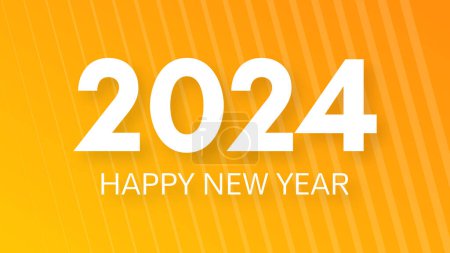 Illustration for 2024 Happy New Year background.  Modern greeting banner template with white 2024 New Year numbers on yellow abstract background with lines. Vector illustration - Royalty Free Image