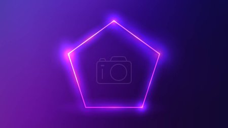 Illustration for Neon frame in pentagon form with shining effects on dark blue background. Empty glowing techno backdrop. Vector illustration - Royalty Free Image