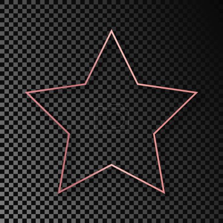 Illustration for Rose gold glowing star shape frame with shadow isolated on dark transparent background. Shiny frame with glowing effects. Vector illustration - Royalty Free Image