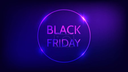 Illustration for Black Friday inscription in neon round frame with shining effects. Vector illustration - Royalty Free Image