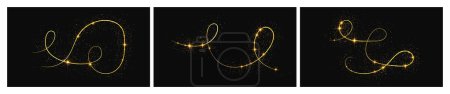 Illustration for Gold glittering confetti wave and stardust. Set of three backdrops with golden magical sparkles on dark background. Vector illustration - Royalty Free Image