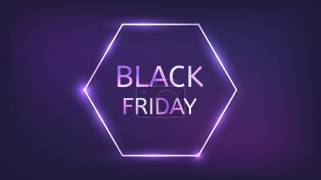 Illustration for Black Friday inscription in neon hexagon frame with shining effects. Vector illustration - Royalty Free Image