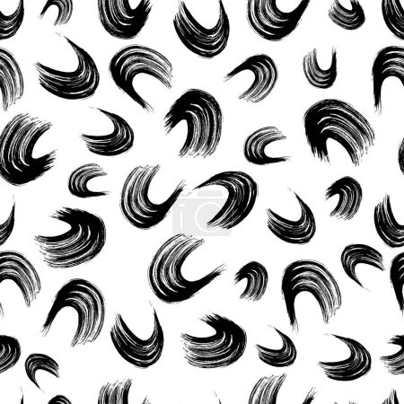 Téléchargez les illustrations : Seamless pattern with black wavy grunge brush strokes in abstract shapes on white background. Vector illustration - en licence libre de droit