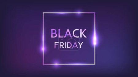 Illustration for Black Friday inscription in neon square frame with shining effects. Vector illustration - Royalty Free Image
