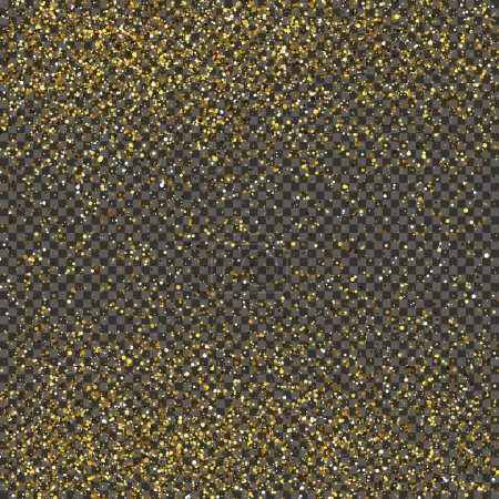 Illustration for Gold glittering dust on a gray transparent background. Dust with gold glitter effect and empty space for your text.  Vector illustration - Royalty Free Image