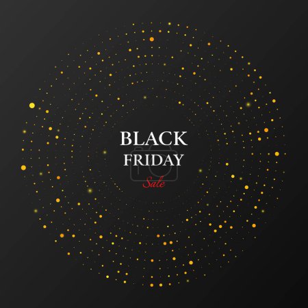 Illustration for Black Friday sale inscription on gold glowing halftone dotted circle. Vector illustration - Royalty Free Image