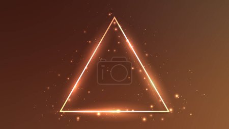 Illustration for Neon triangle frame with shining effects and sparkles on brown background. Empty glowing techno backdrop. Vector illustration - Royalty Free Image