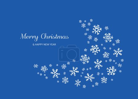 Ilustración de Feliz Navidad y Feliz Año Nuevo telón de fondo con copos de nieve blancos. Fondo de vacaciones para la tarjeta de felicitación de Navidad sobre fondo azul. Ilustración vectorial - Imagen libre de derechos