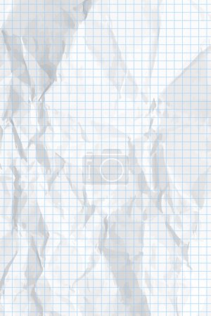 Illustration for White clean crumpled paper background. Vertical crumpled checkered empty paper template for posters and banners. Vector illustration - Royalty Free Image