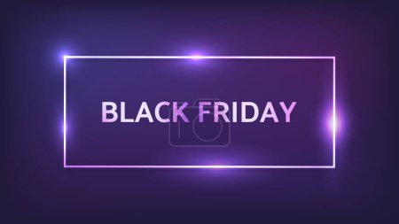 Illustration for Black Friday inscription in neon rectangular frame with shining effects. Vector illustration - Royalty Free Image
