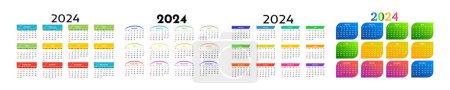 Illustration for Set of four calendars for 2024 isolated on a white background. Sunday to Monday, business template. Vector illustration - Royalty Free Image