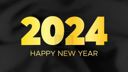 Ilustración de 2024 Feliz Año Nuevo fondo. Plantilla de banner de felicitación moderna con números de Año Nuevo de oro 2024 sobre fondo de seda oscura arrugada. Ilustración vectorial - Imagen libre de derechos