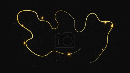 Téléchargez les illustrations : Onde de confettis scintillantes d'or et poussière d'étoiles. La magie dorée scintille sur fond sombre. Illustration vectorielle - en licence libre de droit