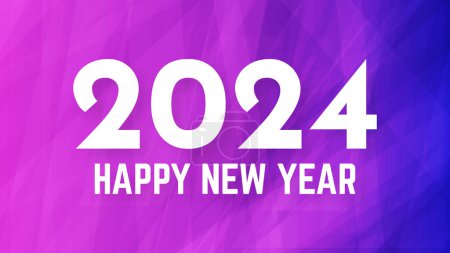 Ilustración de 2024 Feliz Año Nuevo fondo. Plantilla de banner de felicitación moderna con números blancos de Año Nuevo 2024 sobre fondo abstracto púrpura con líneas. Ilustración vectorial - Imagen libre de derechos