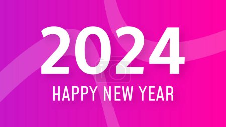 Illustration for 2024 Happy New Year background.  Modern greeting banner template with white 2024 New Year numbers on pink abstract background with lines. Vector illustration - Royalty Free Image