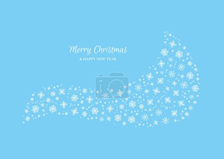 Ilustración de Feliz Navidad y Feliz Año Nuevo telón de fondo con copos de nieve blancos. Fondo de vacaciones para la tarjeta de felicitación de Navidad sobre fondo azul. Ilustración vectorial - Imagen libre de derechos