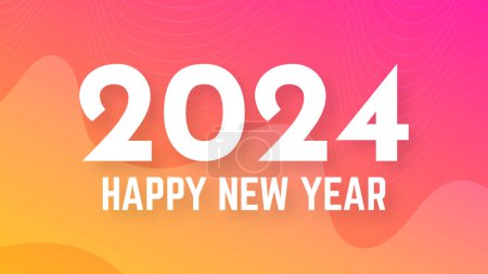 Illustration for 2024 Happy New Year background.  Modern greeting banner template with white 2024 New Year numbers on orange abstract background with lines. Vector illustration - Royalty Free Image