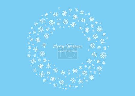 Téléchargez les illustrations : Joyeux Noël et bonne année toile de fond avec des flocons de neige blancs en forme de cercle. Fond de vacances pour carte de voeux de Noël sur fond bleu. Illustration vectorielle - en licence libre de droit