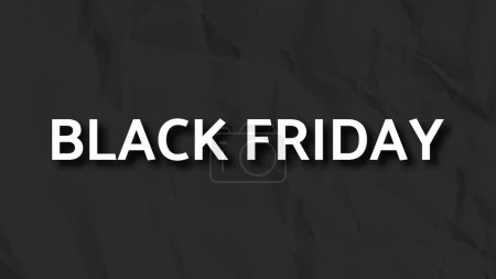 Ilustración de Black Friday inscripción blanca con sombra sobre papel arrugado negro. Ilustración vectorial - Imagen libre de derechos