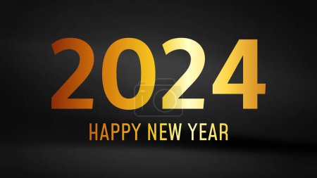 Illustration for 2024 Happy New Year background.  Modern greeting banner template with gold 2024 New Year numbers on crumpled dark silk background. Vector illustration - Royalty Free Image