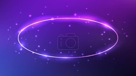 Ilustración de Marco ovalado de neón con efectos brillantes y destellos sobre fondo púrpura oscuro. Fondo tecno brillante vacío. Ilustración vectorial - Imagen libre de derechos
