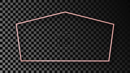 Illustration for Rose gold glowing tetragon shape frame with shadow isolated on dark transparent background. Shiny frame with glowing effects. Vector illustration - Royalty Free Image