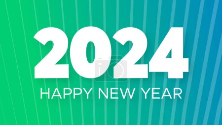 Illustration for 2024 Happy New Year background.  Modern greeting banner template with white 2024 New Year numbers on green abstract background with lines. Vector illustration - Royalty Free Image