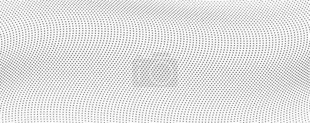 Ilustración de Fondo monocromo semitono con puntos que fluyen. Onda abstracta textura en blanco y negro. Ilustración vectorial - Imagen libre de derechos