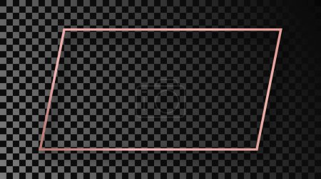 Ilustración de Rose gold glowing rectangular shape frame with shadow isolated on dark transparent background. Shiny frame with glowing effects. Vector illustration - Imagen libre de derechos