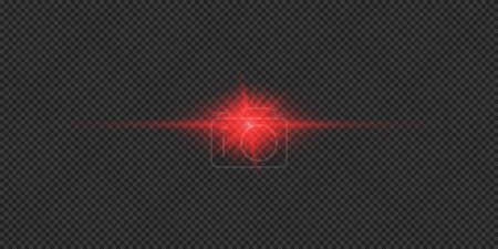 Illustration for Light effect of lens flares. Red horizontal glowing light starburst effect with sparkles on a grey transparent background. Vector illustration - Royalty Free Image