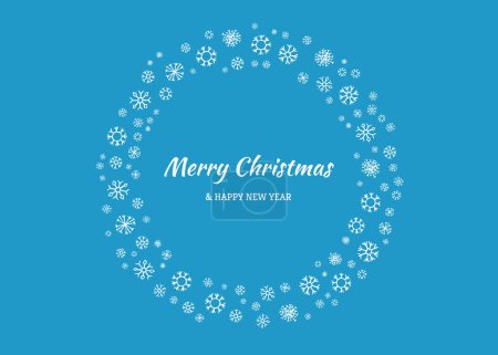 Illustration for Merry Christmas and Happy New Year backdrops with white snowflakes in circle form. Holidays background for Christmas greeting card on blue background. Vector illustration - Royalty Free Image
