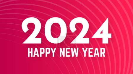 Illustration for 2024 Happy New Year background.  Modern greeting banner template with white 2024 New Year numbers on red abstract background with lines. Vector illustration - Royalty Free Image