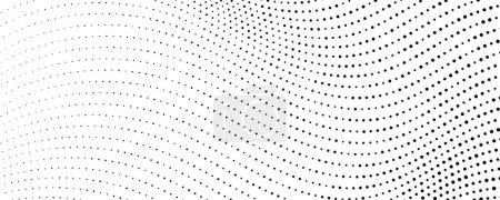 Illustration for Halftone monochrome background with flowing dots. Abstract wave black and white texture. Vector illustration - Royalty Free Image
