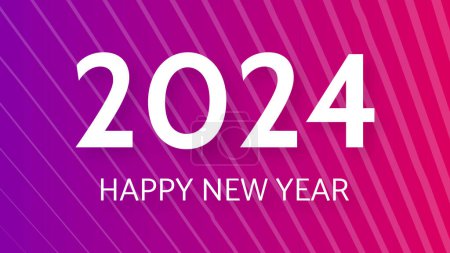 Illustration for 2024 Happy New Year background.  Modern greeting banner template with white 2024 New Year numbers on purple abstract background with lines. Vector illustration - Royalty Free Image