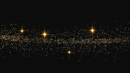 Ilustración de Oro brillante onda confeti y polvo de estrellas. Conjunto de tres telones de fondo con destellos mágicos dorados sobre fondo oscuro. Ilustración vectorial - Imagen libre de derechos