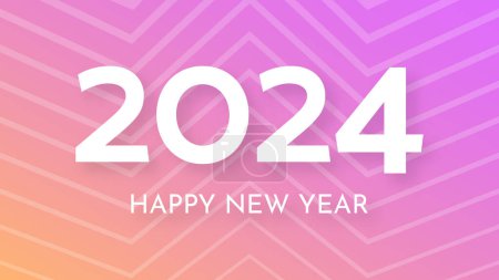 Illustration for 2024 Happy New Year background.  Modern greeting banner template with white 2024 New Year numbers on pink abstract background with lines. Vector illustration - Royalty Free Image