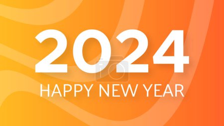 Illustration for 2024 Happy New Year background.  Modern greeting banner template with white 2024 New Year numbers on yellow abstract background with lines. Vector illustration - Royalty Free Image