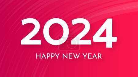 Illustration for 2024 Happy New Year background.  Modern greeting banner template with white 2024 New Year numbers on red abstract background with lines. Vector illustration - Royalty Free Image