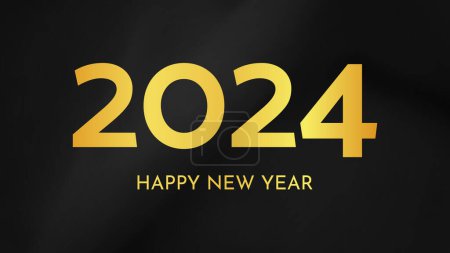 Illustration for 2024 Happy New Year background.  Modern greeting banner template with gold 2024 New Year numbers on crumpled dark silk background. Vector illustration - Royalty Free Image