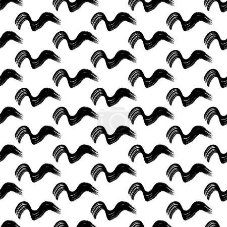 Ilustración de Seamless pattern with black wavy grunge brush strokes in abstract shapes on white background. Vector illustration - Imagen libre de derechos