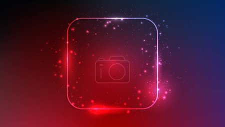 Illustration for Neon rounded square frame with shining effects and sparkles on dark red background. Empty glowing techno backdrop. Vector illustration - Royalty Free Image