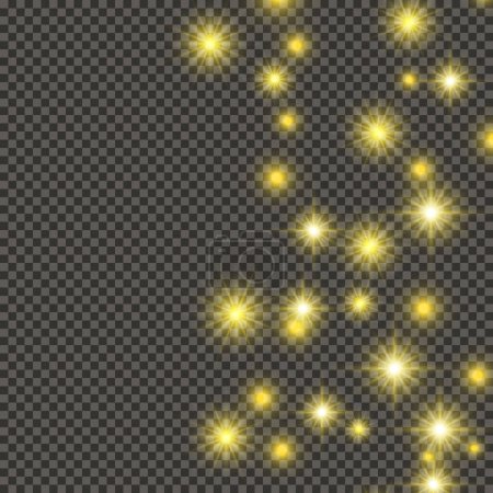 Illustration for Gold backdrop with stars and dust sparkles isolated on dark transparent background. Celebratory magical Christmas shining light effect. Vector illustration - Royalty Free Image