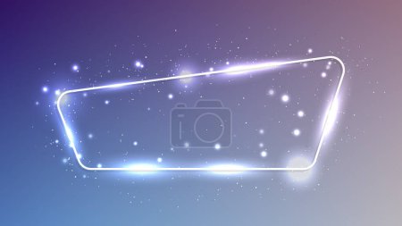 Illustration for Neon rounded frame with shining effects and sparkles on blue background. Empty glowing techno backdrop. Vector illustration - Royalty Free Image